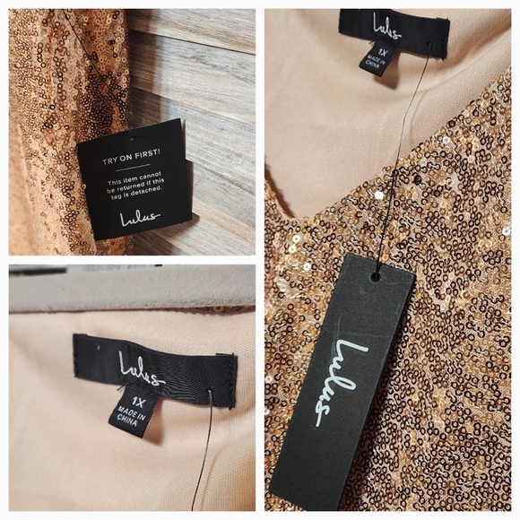 Lulu's Light The Night New Tags Rose Gold Sequin T Shirt Dress Swift Vibe - Picture 4 of 13